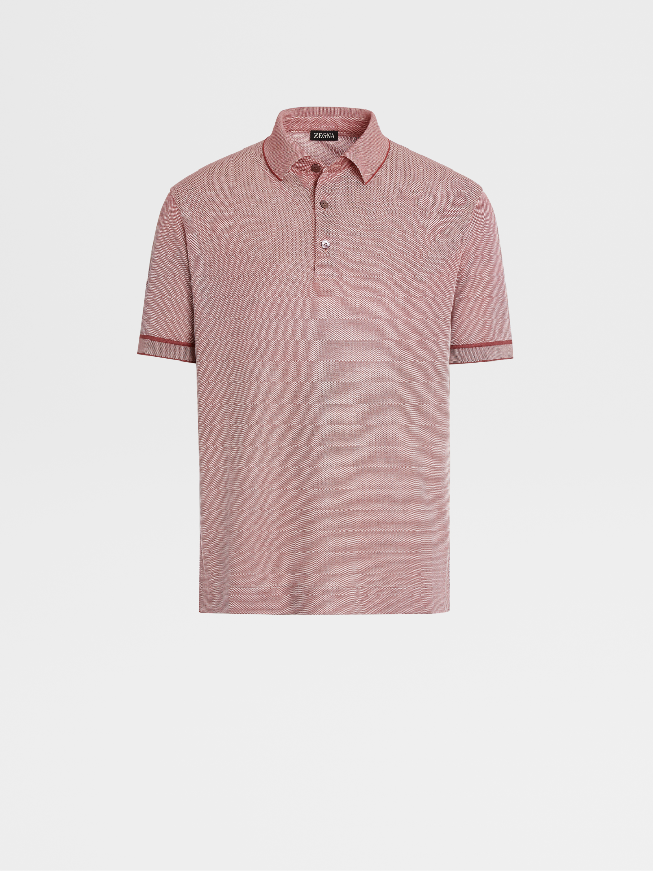 Light Burgundy and White Zegna Silk Short-sleeve Polo